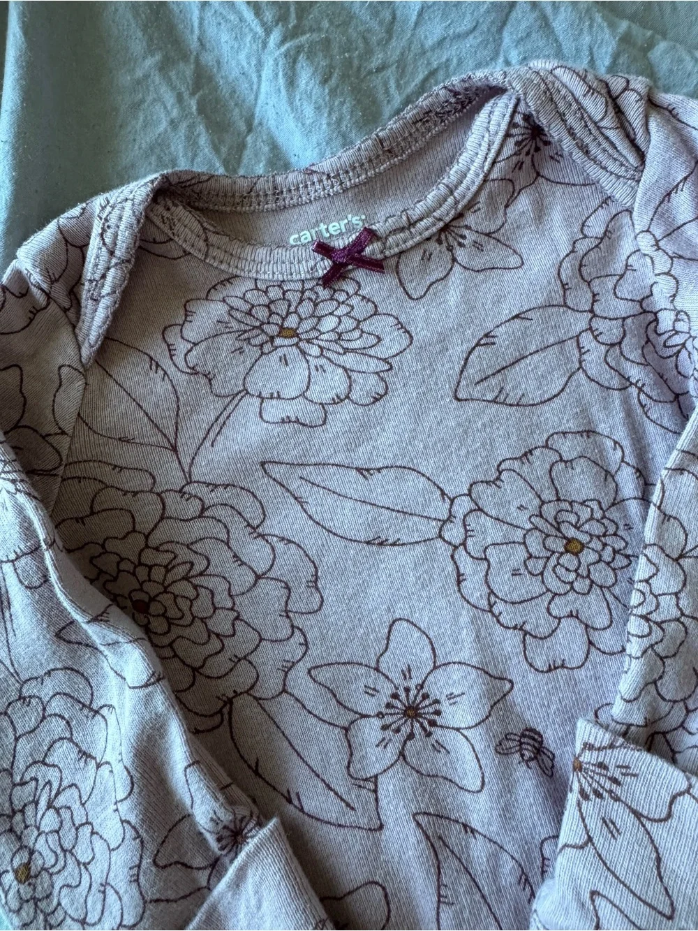 Carter's Lavender Floral Gown Sleeper - Purple Outline Flowers